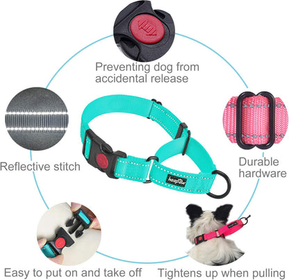 2-Pack Reflective Martingale Dog Collars with Quick Release Buckle for Small, Medium, and Large Dogs